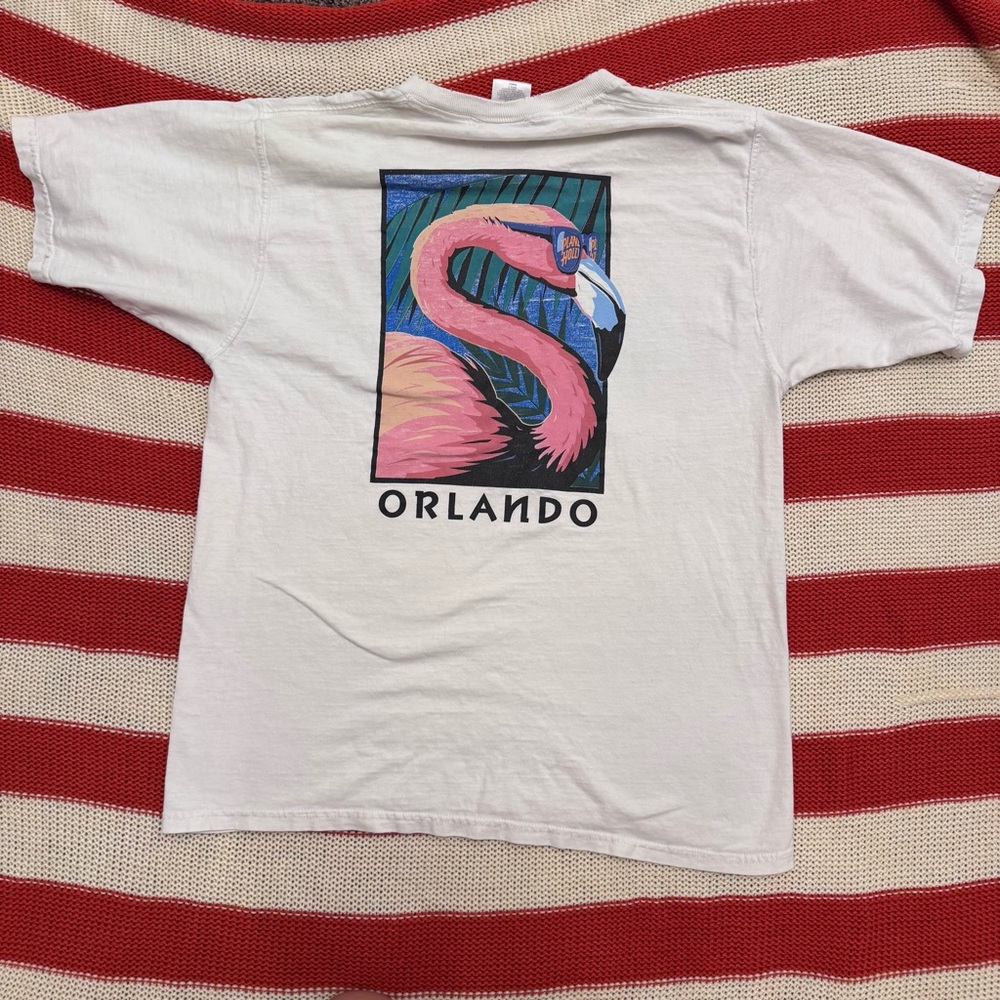 1998 vintage Orlando Flamingo Graphic unisex medium t Shirt - White